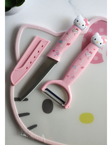 ست چاقوی صورتی هلو کیتی به همراه پوست کن
