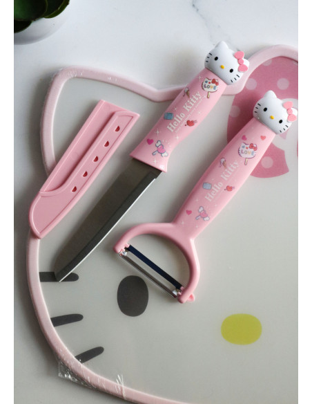 ست چاقوی صورتی هلو کیتی به همراه پوست کن