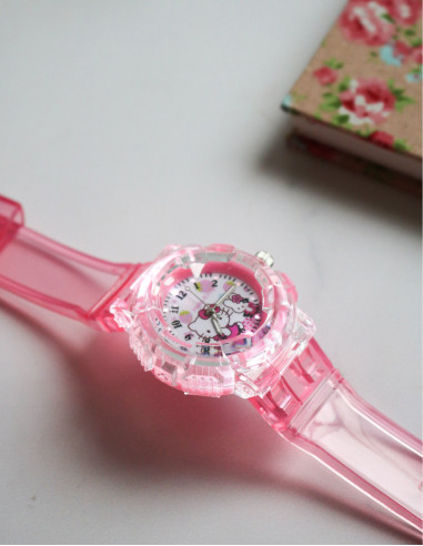 ساعت مچی دخترانه فانتزی هلو کیتی چراغدار